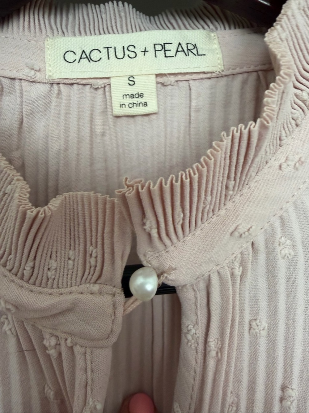 Delicate Blush Textured Pleat Long-Sleeve Blouse - Picture 3 of 4